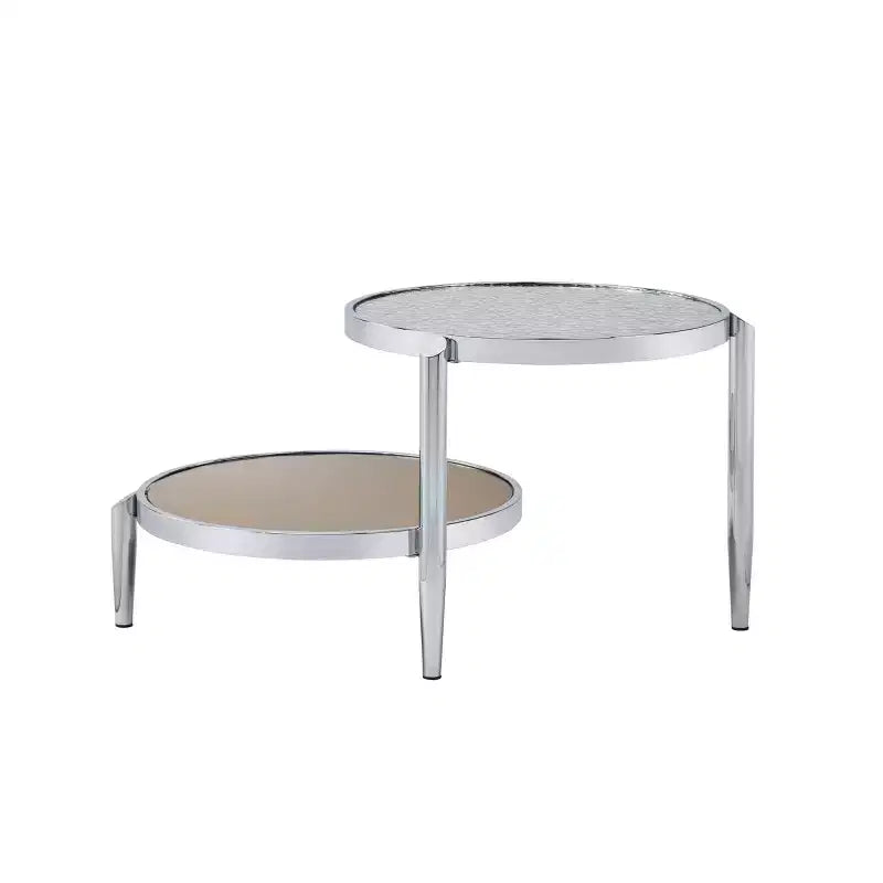 Round Glass Coffee Table – Chrome Finish, 3-Leg Base, 37" Long