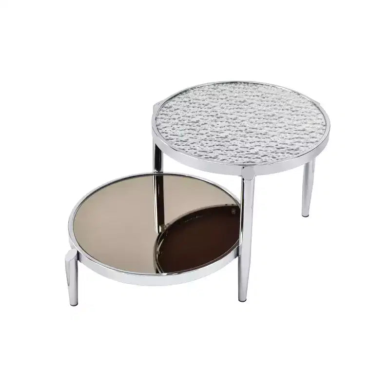 Round Glass Coffee Table – Chrome Finish, 3-Leg Base, 37" Long