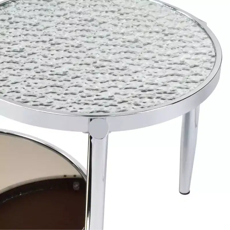 Round Glass Coffee Table – Chrome Finish, 3-Leg Base, 37" Long