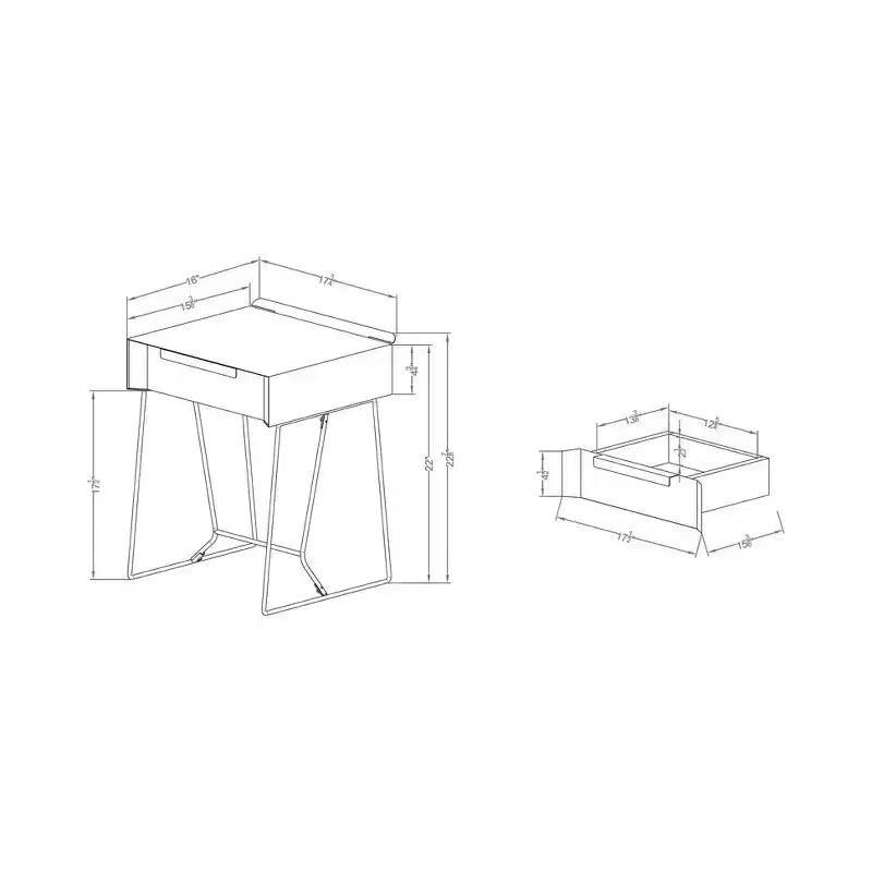 Modern Side Table Blue – 1-Drawer Geometric Metal Base, 22.88" High