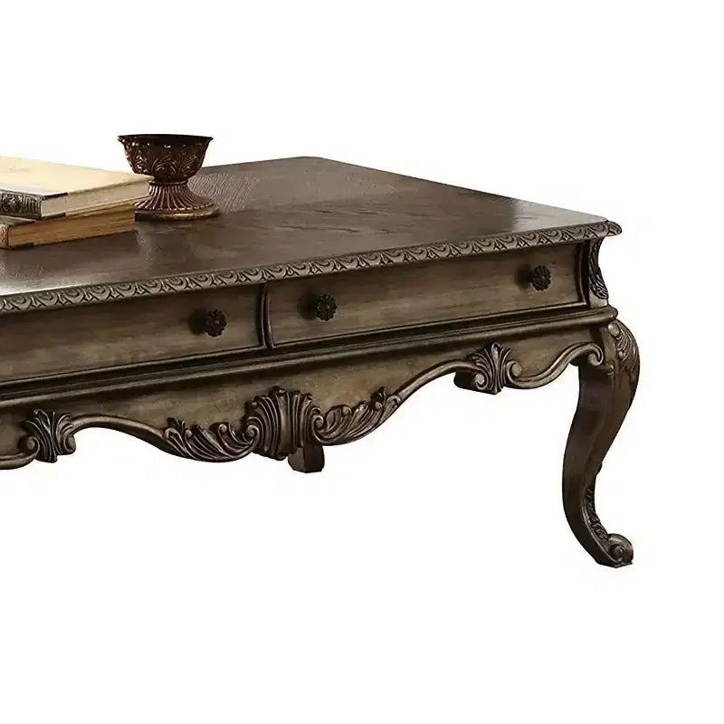 Tavolino – Rovere Vintage, Dettagli Intagliati, Gambe Scorrevoli, 132 cm di Lunghezza