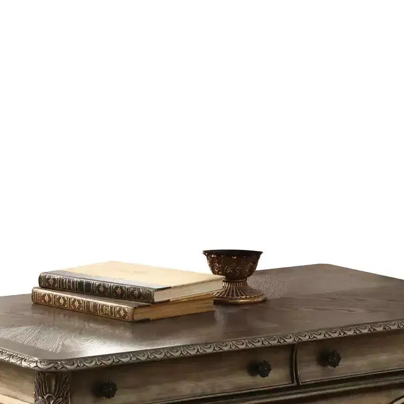 Tavolino – Rovere Vintage, Dettagli Intagliati, Gambe Scorrevoli, 132 cm di Lunghezza