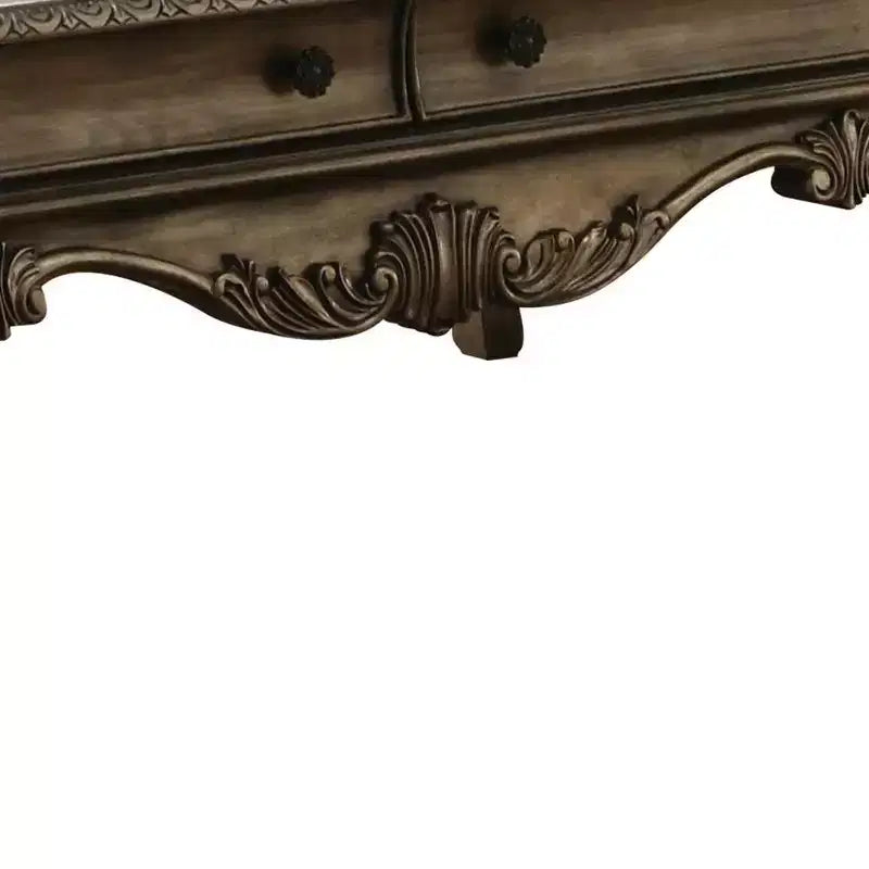 Tavolino – Rovere Vintage, Dettagli Intagliati, Gambe Scorrevoli, 132 cm di Lunghezza
