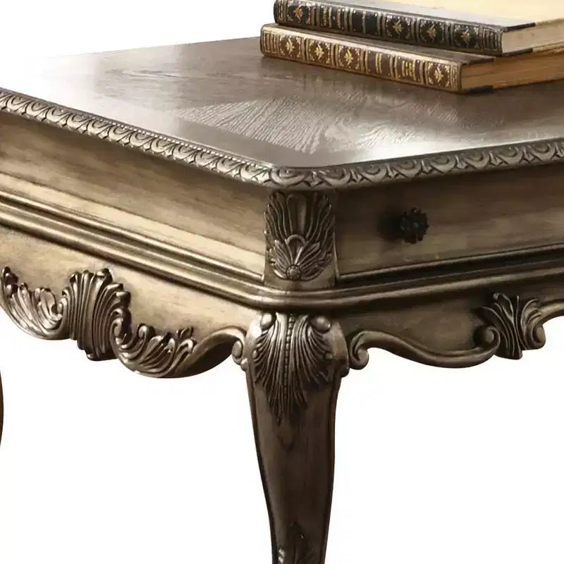Tavolino – Rovere Vintage, Dettagli Intagliati, Gambe Scorrevoli, 132 cm di Lunghezza