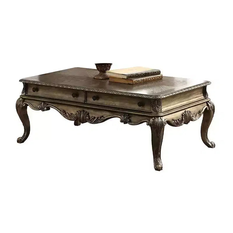 Tavolino – Rovere Vintage, Dettagli Intagliati, Gambe Scorrevoli, 132 cm di Lunghezza