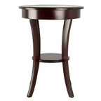 Round Glass-Top Accent Table – Cappuccino, Flared Legs, 27" Height