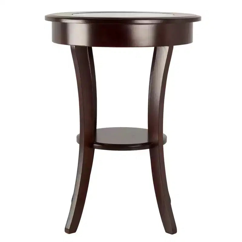 Round Glass-Top Accent Table – Cappuccino, Flared Legs, 27" Height
