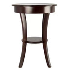 Round Glass-Top Accent Table – Cappuccino, Flared Legs, 27" Height