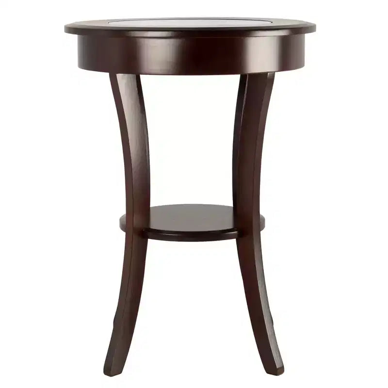 Round Glass-Top Accent Table – Cappuccino, Flared Legs, 27" Height