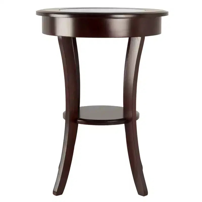 Round Glass-Top Accent Table – Cappuccino, Flared Legs, 27" Height