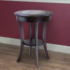Round Glass-Top Accent Table – Cappuccino, Flared Legs, 27" Height