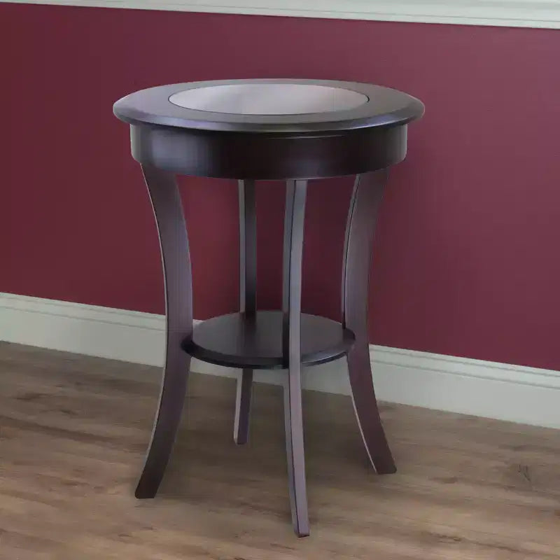 Round Glass-Top Accent Table – Cappuccino, Flared Legs, 27" Height