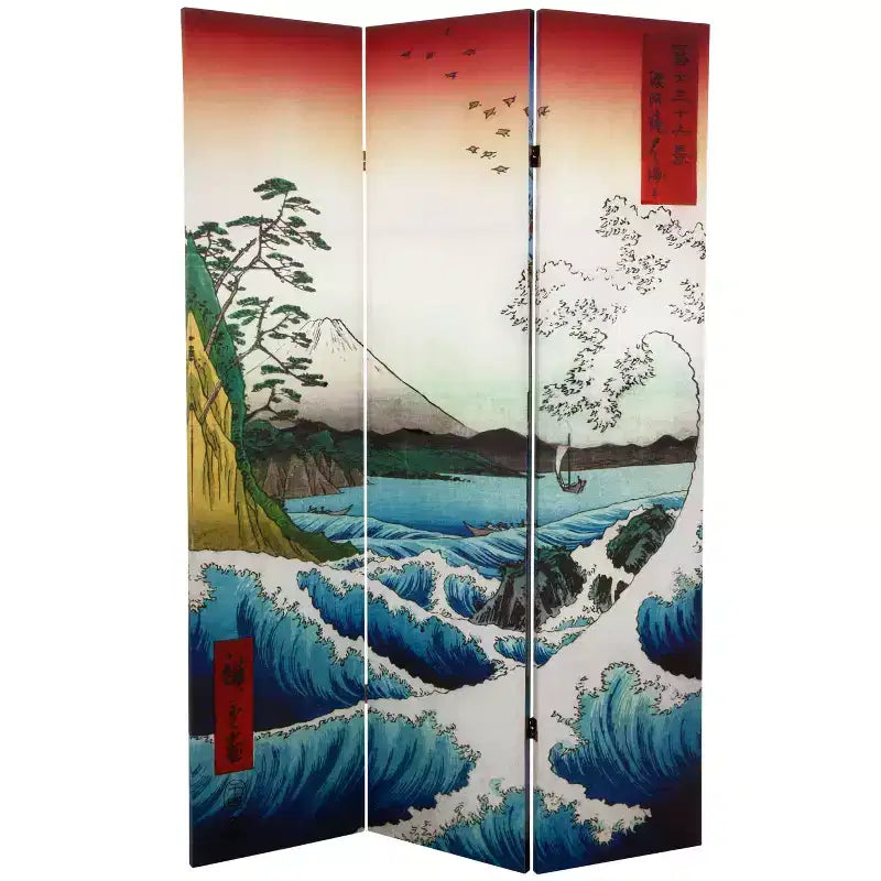 Divisorio Paravento Hiroshige Bifacciale Alto 1,8 m – Schermo Pieghevole a 3 Pannelli per la Privacy