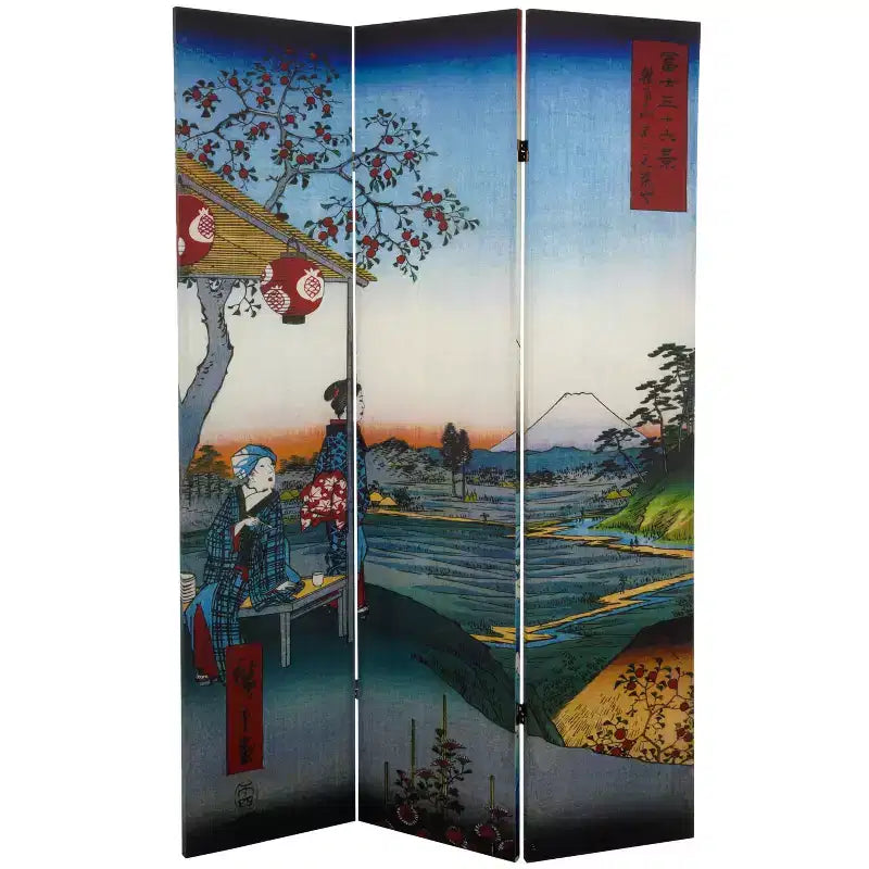 Divisorio Paravento Hiroshige Bifacciale Alto 1,8 m – Schermo Pieghevole a 3 Pannelli per la Privacy