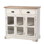 Vetrinetta Shabby Chic – Bianco Antico, 3 Ante in Vetro e 2 Cassetti