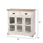 Vetrinetta Shabby Chic – Bianco Antico, 3 Ante in Vetro e 2 Cassetti