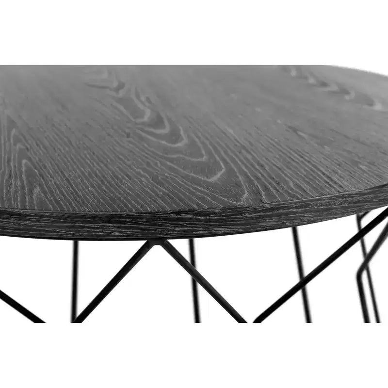 Round Coffee Table – Noir Black, Geometric Metal Base, MDF Top