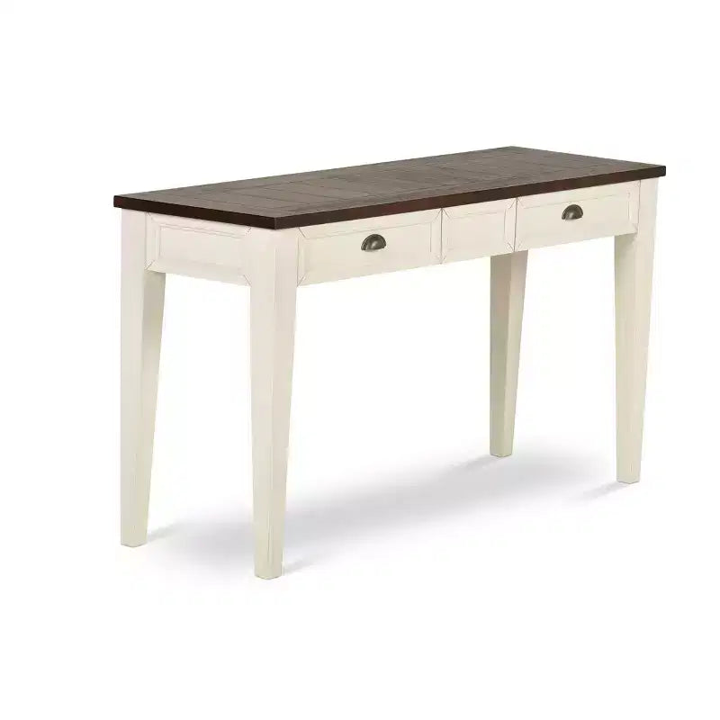 Farmhouse Sofa Table – Dark Oak & White, Hardwood, 2 Drawers, 54"