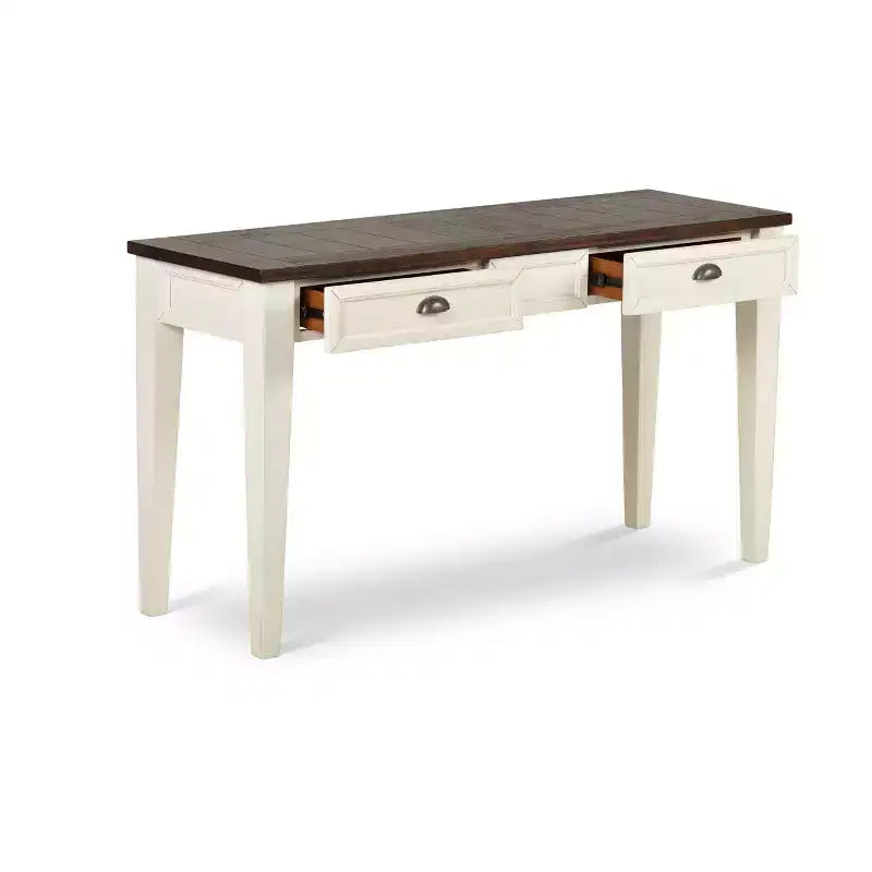 Farmhouse Sofa Table – Dark Oak & White, Hardwood, 2 Drawers, 54"
