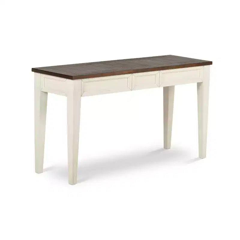 Farmhouse Sofa Table – Dark Oak & White, Hardwood, 2 Drawers, 54"