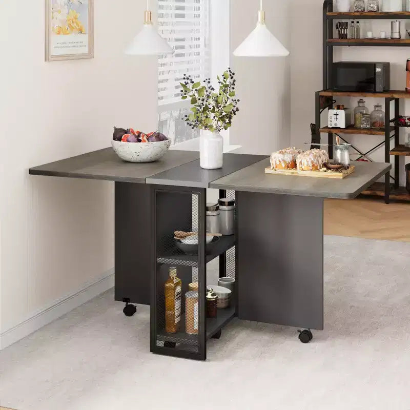 Tavolo da pranzo pieghevole per cucina, tavolo da pranzo salvaspazio, tavolo da cucina allungabile con piano a ribalta e 6 ruote per piccoli spazi