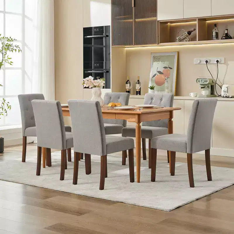 Set di 6/4 sedie da pranzo Parsons con bottoni capitonné, sedie da cucina in tessuto imbottito con gambe in legno e sedute imbottite, stile moderno