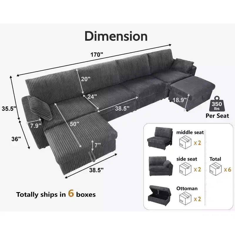 Modulares Cord-Sofaelement von Dyonery mit abnehmbaren, waschbaren Bezügen