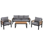 4-teiliges Gartensofaset für 5 Personen mit Couchtisch aus Massivholz und abnehmbaren Kissen
