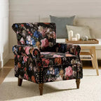 Araceli traditionele houten bloemenfauteuil met bekleding, hoge rugleuning en sierspijkerrand| ART OF LIVING DESIGNS