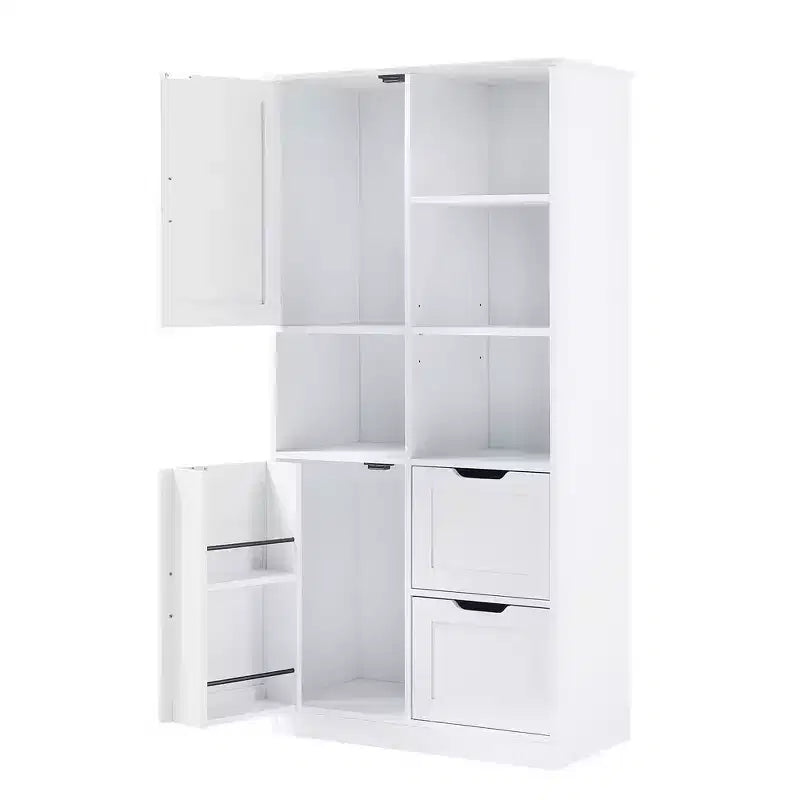 Badezimmerschrank mit 62 Zoll Höhe, freistehender Bodenschrank mit Schublade und verstellbarem Regal, Vorratsschrank für Bad und Wohnzimmer