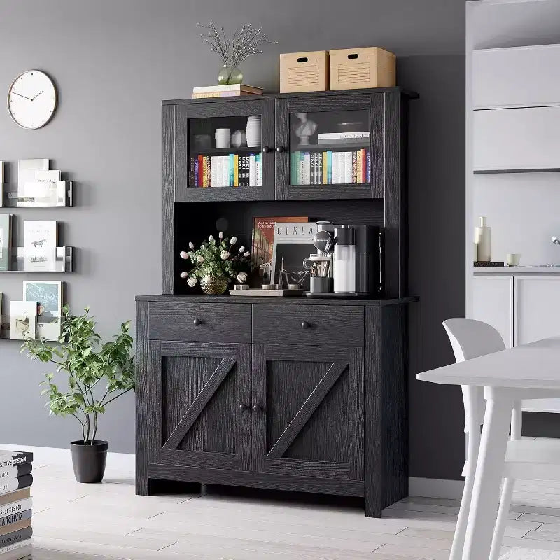 Dispensa da cucina con supporto per microonde, credenza a giorno con buffet e ripiani regolabili, per cucina e sala da pranzo