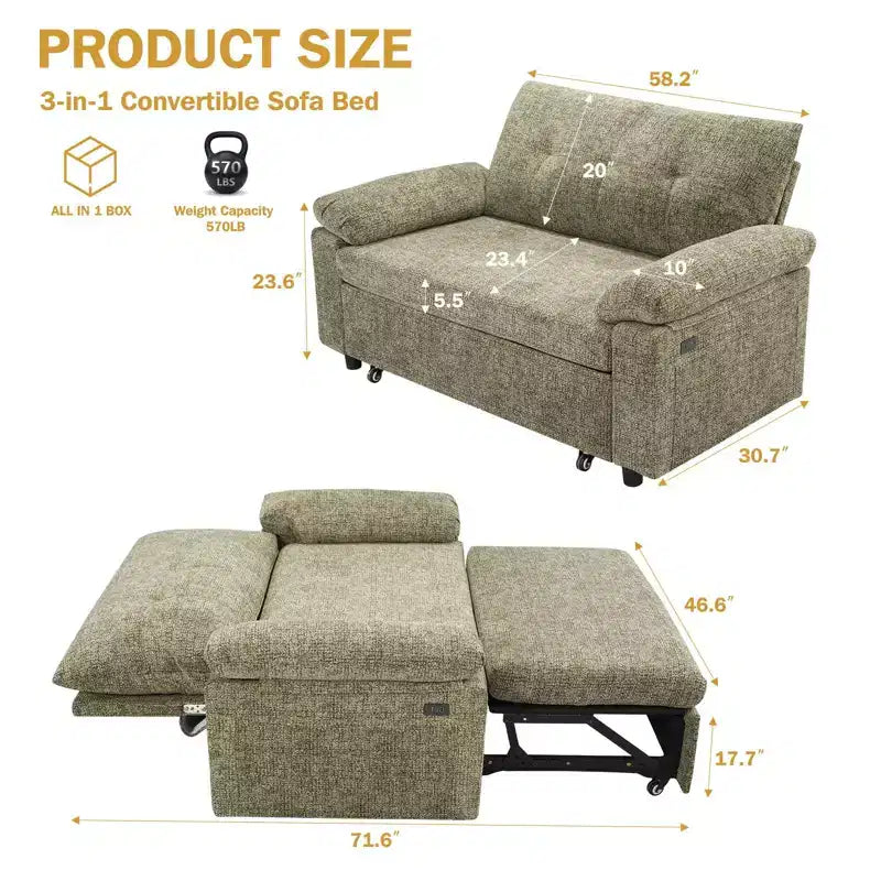 Sofá cama convertible 3 en 1 Dyonery, sofá cama extraíble con respaldo ajustable