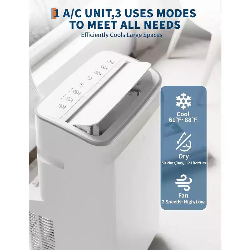 Tragbare Klimaanlage mit 15.000 BTU, 3-in-1-Klimagerät mit Luftentfeuchter und Ventilator, Schlafmodus, Fernbedienung und LED-Panel, kühlt 850 sq. ft., leise