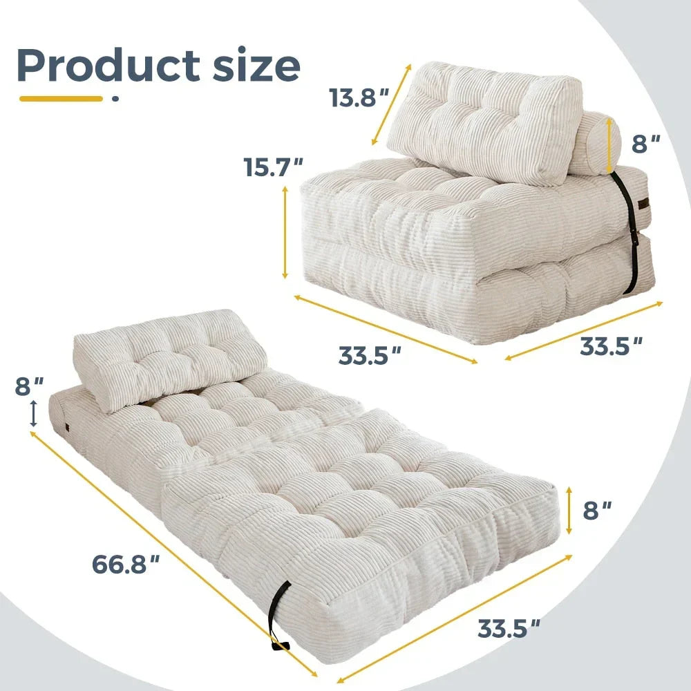 8 Cord-Sofa zum Zusammenklappen, Schlafsofa, Einzel