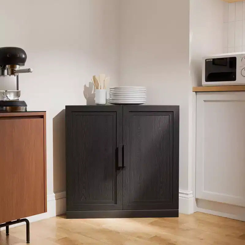 Mobile angolare Dovelina con ripiani regolabili, credenza, mobile portabottiglie e mobile da cucina e sala da pranzo con ante in legno - 31H x 31W, 36H x 31W
