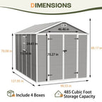 Cobertizo de almacenamiento exterior de plástico de resina resistente a todo tipo de clima, de 6 x 4 pies/6 x 8 pies/8 x 6 pies/8 x 10 pies, con suelo, cobertizo para herramientas Spire