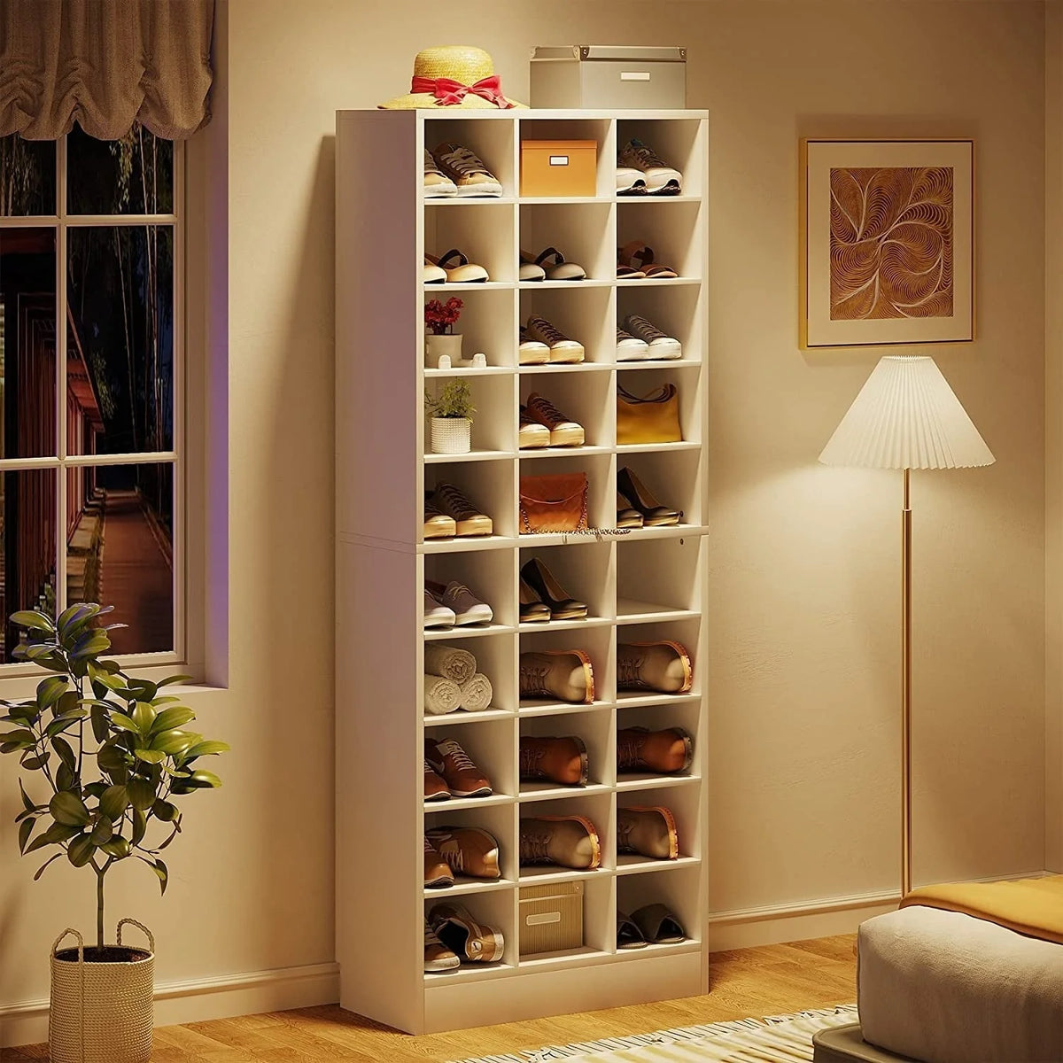 Meuble à chaussures haut pour 30 paires, étagère de rangement blanche en bois à 10 niveaux pour placard et entrée – 10 niveaux