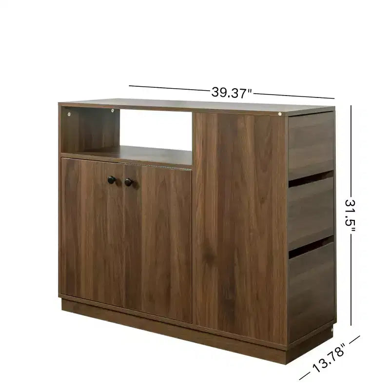 Credenza moderna GDFStudio Hikaru con ante scorrevoli in vetro e cassetti