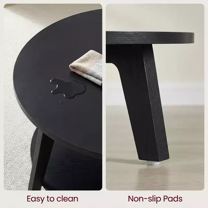 Tavolino da caffè rotondo color miele con 2 livelli contenitori, misura 31,5 x 17,7 pollici, ideale per il soggiorno