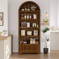 Libreria ad arco da 72" con cassetto contenitore, mobile espositore moderno in legno a 6 ripiani con scaffali aperti e cassetto inferiore, anta curva