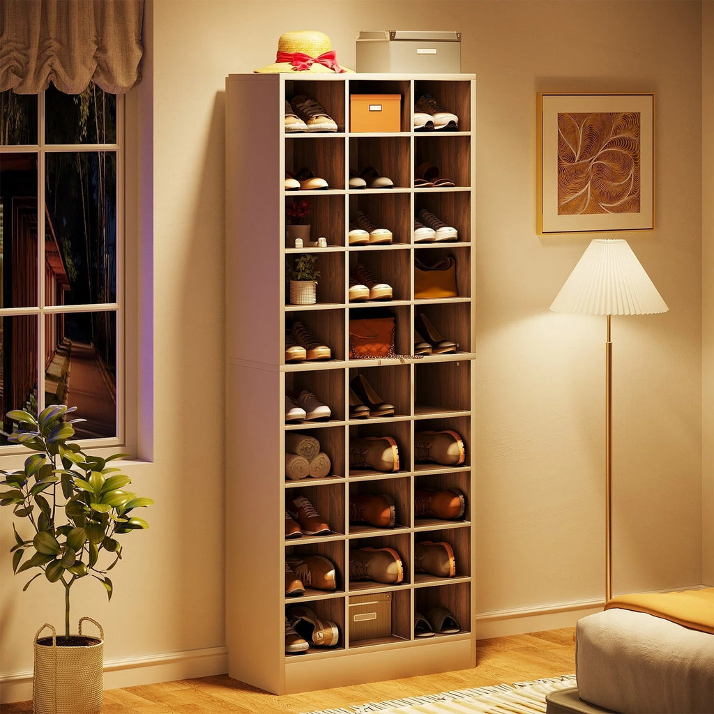Meuble à chaussures haut pour 30 paires, étagère de rangement blanche en bois à 10 niveaux pour placard et entrée – 10 niveaux
