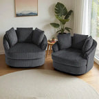 Set di 2 poltrone girevoli a conchiglia oversize da 43 W in morbido velluto a coste con cuscini