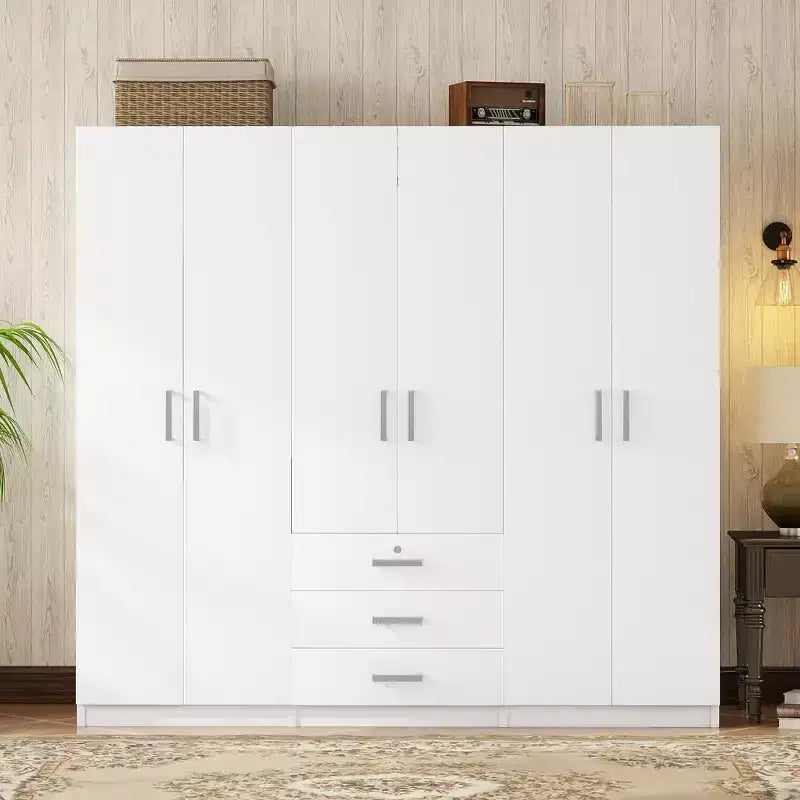 Armario de madera de 6 puertas con cajones para dormitorio