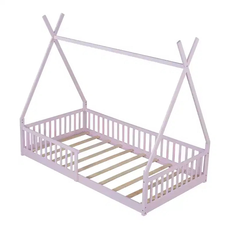 Letto a pavimento per bambini, letti a tenda singoli, letto Montessori a pavimento con doghe e sponde, struttura letto a casetta in legno per bambini e bambine
