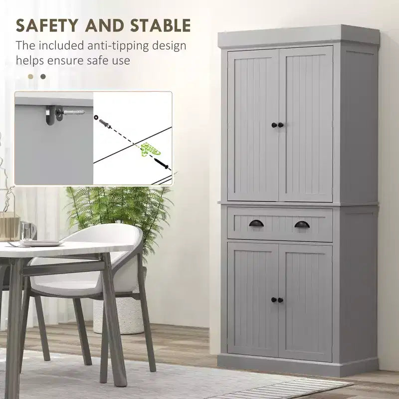 Credenza dispensa da cucina da 71 con luci LED, 6 ripiani sulle ante, un cassetto e 4 ripiani regolabili