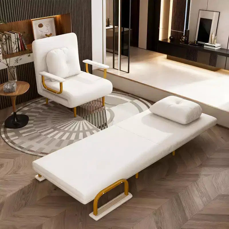 Zusammenklappbares Schlafsofa 3-in-1, umwandelbarer Sessel mit 5-fach verstellbarer Rückenlehne und Kissen, platzsparender Schlafsessel für Wohnzimmer, Schlafzimmer und Büro (Weiß)