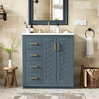 Meuble-lavabo de salle de bains de 30 po à lavabo simple, avec armoire et 3 tiroirs – noir / bleu / vert / indigo / blanc