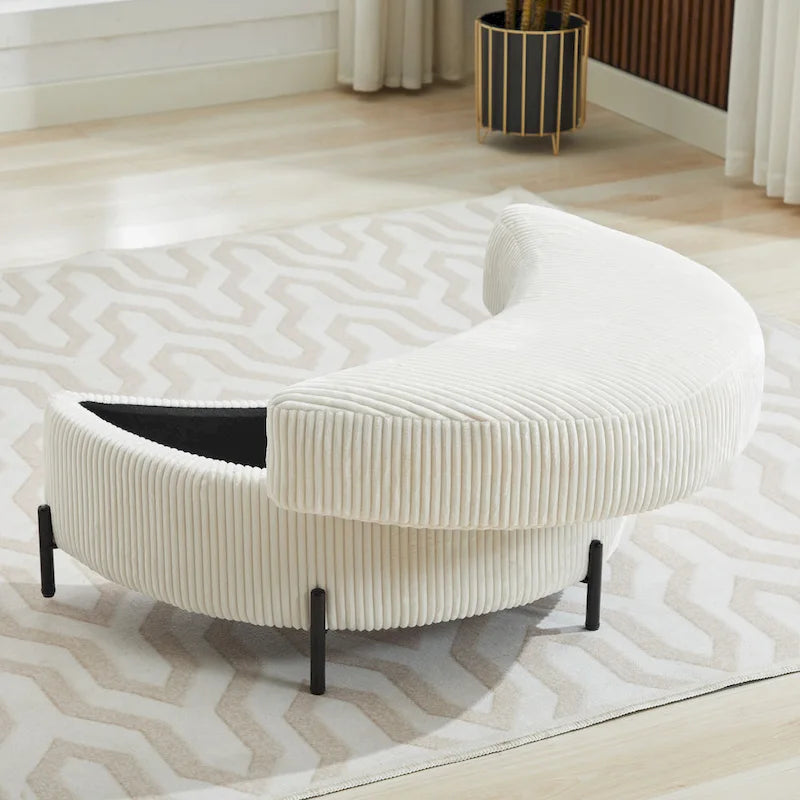 Sillón decorativo giratorio tapizado de 42.3W con 4 cojines y otomana de almacenamiento en forma de media luna