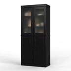 Armario despensa 100 % de madera maciza con puertas de vidrio esmerilado, puertas sólidas, 2 cajones y estantes ajustables