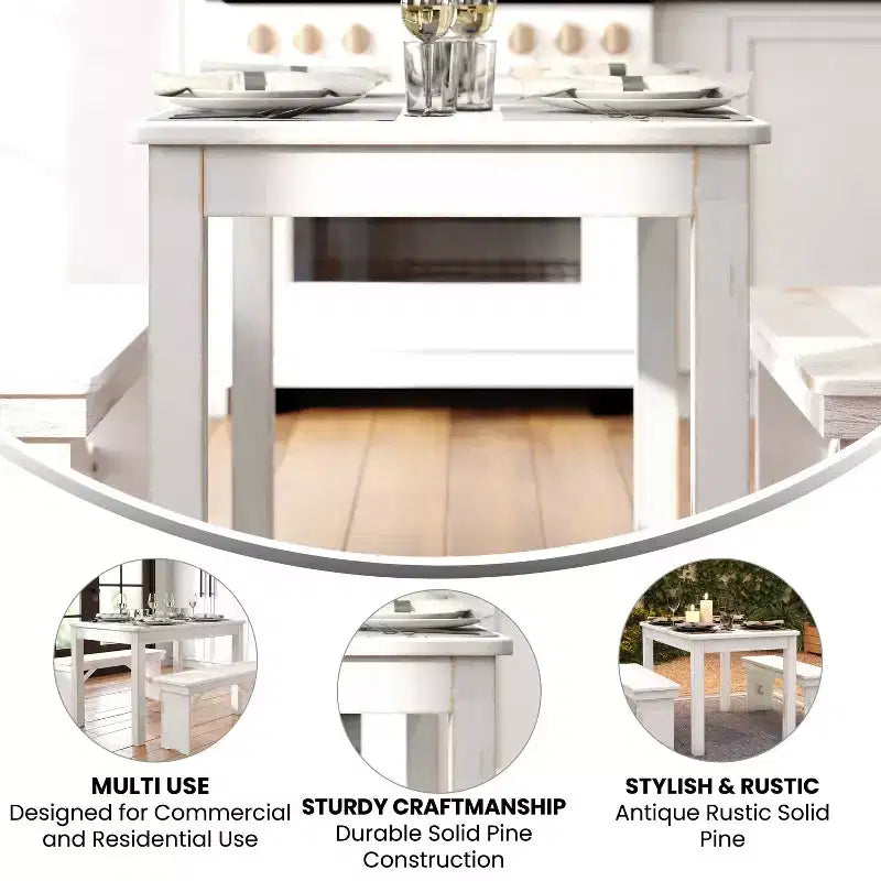 Mesa de comedor rústica Flash Furniture de pino macizo, rectangular, de 46 x 30
